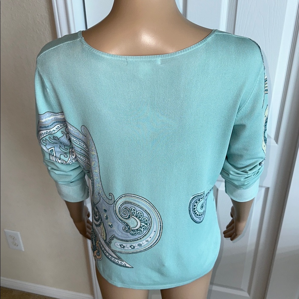 NWT Casual Corner Mint Paisley Sweater Size Large. - Picture 4 of 13